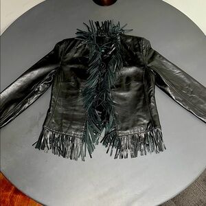 Siena Studio Black Leather Jacket with Fringe Medium